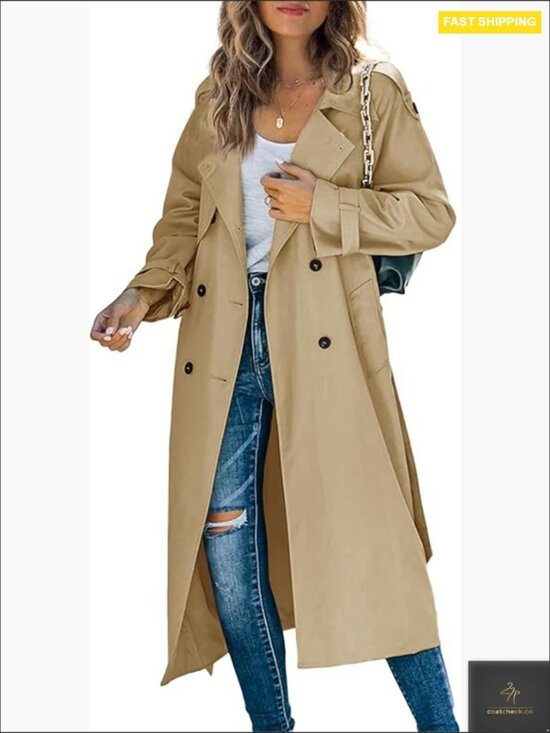 Jackets & Blazers - Double Breasted Trench Coat Classic Lapel Slim Fit Windproof Overcoat with Belt